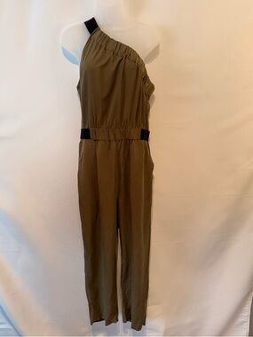 Maeve Olive One-Shoulder Jumpsuit with Black Accents